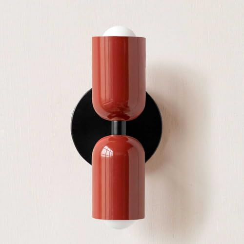 OOWDMPE E27 Wandleuchte Innen Moderne 2 Flammige Wandlampe Up Down Flur Metall Wandbeleuchtung Minimalistische Dekorative für Schlafzimmer Wohnzimmer Korridor(mit Leuchtmittel) (Rot)