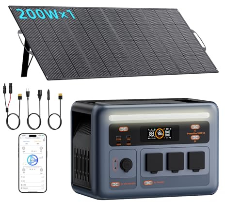 PowerMax1800SE Tragbare Powerstation mit 200-W-Solarpanel, LiFePO4 Akku mit 1024Wh, 1800W Solargenerator, 0-80% in 45 Minuten, ideal für Camping, Wohnmobile und Stromausfälle