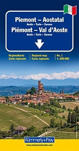 Piemont - Aostatal: Aosta-Turin-Savona. Reisekarte Nr. 1. Massstab 1:200000 (Kümmerly+Frey Regional-Strassenkarte, Band 1)