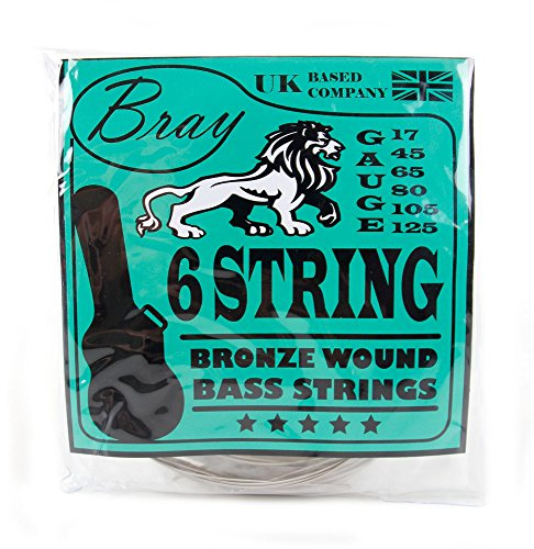 Bray Cordes de guitare basse 6 cordes (17-125) parfaites pour les guitares basses Fender, Gibson, Yamaha, Squier et Ibanez