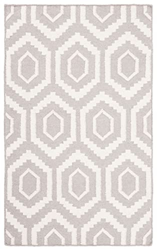SAFAVIEH Dhurries Collection Accent Rug - 2'6 x 4', Grey & Ivory, Handmade Flat Weave Wool, Ideal for High Traffic Areas in Entryway, Living Room, Bedroom (DHU556G)