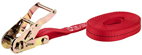 kwb Zurrgurt 5 m x 27 mm, aus strapazierfähigem Polyesterband, mit 2 Haken, Spannratsche, mit Komfortentriegelung und Prüfschild, TÜV/GS geprüft