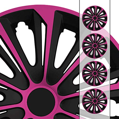 (Größe und Farbe wählbar!) 16 Zoll Radkappen/Radzierblenden STR-Bandel Bicolor (Farbe Schwarz-Pink), passend für Fast alle Fahrzeugtypen (universell) – nur beim Radkappen König
