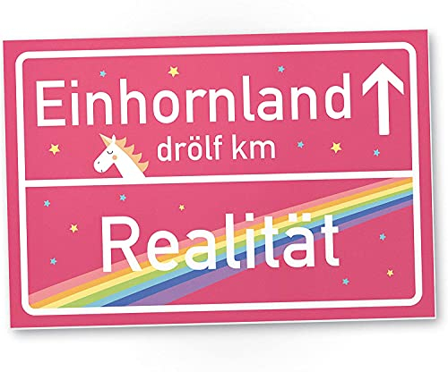 Unicorniverse Einhorn 30 x 20cm Schild - rosa Ortsschild Einhornland Deko Wanddeko Geschenk - Unicorn Party Türschild Mädels - Wohnung Geschenkidee Geburtstagsgeschenk Freundin 30 x 20 cm