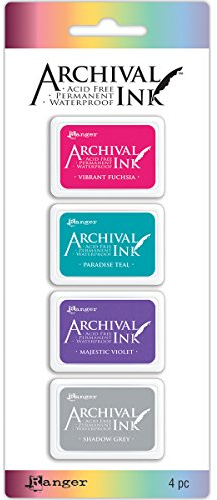 Ranger Ink Pad Kit 4 Archival Mini Stempelkissen-Set 4, Mehrfarbig, synthetisches Matrial, 20.3 x 8.3 x 1.8 cm