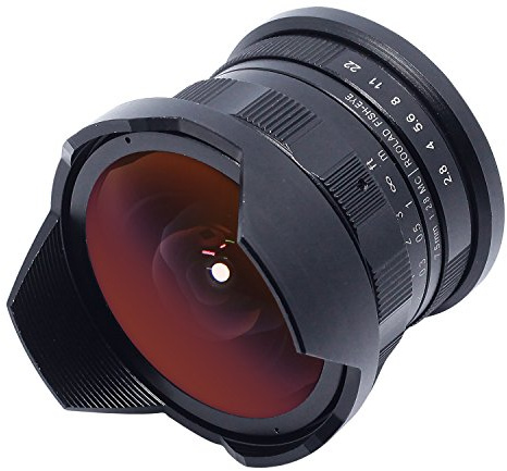 Roolad F2.8 APS-C Fischaugenobjektiv für spiegellose Kameras (Sony E/Fuji X/MFT/EOSM), 7,5 mm, Schwarz