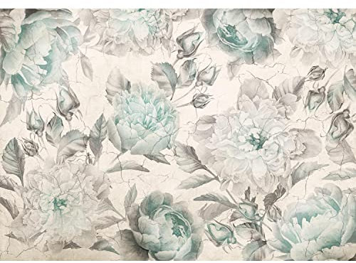 Runa Art Papel tapiz fotográfico 396 x 280 cm Peonies de las flores de pared de hormigón | Lana Decoración De Pared Sala Cuarto | Fabricación alemana | azul 9416012c