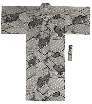 Yukata für Herren (mit Obi-Gürtel), Wave Vortex Nv, XL