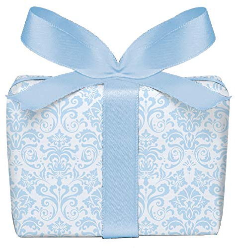 5er Set Geschenkpapier Bögen Hellblau mit Ornamente, für Kinder Kindergeburtstag Baby Geburt Taufe für Jungs in Blau, Format 50 x 70 cm