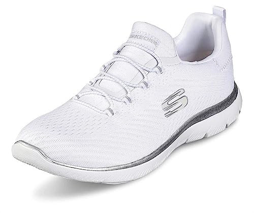Skechers Summits Fast Attraction, Slip on Mujer, White/Silver, 38.5 EU
