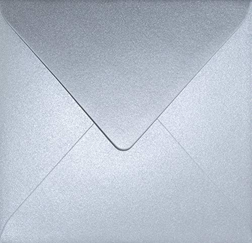 Netuno 25 quadratische Umschläge Perlmutt-Silber 153x 153 mm 120g Aster Metallic Silver silberne Briefumschläge schick edel Briefkuverts Einladungs- Karten Hochzeit Geburtstag Weihnachten