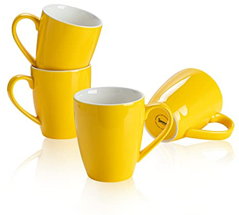Sweese 601.405 Porcelain Mugs - 16 Ounce (Top to the Rim) for Coffee, Tea, Cocoa, Set of 4, Yellow