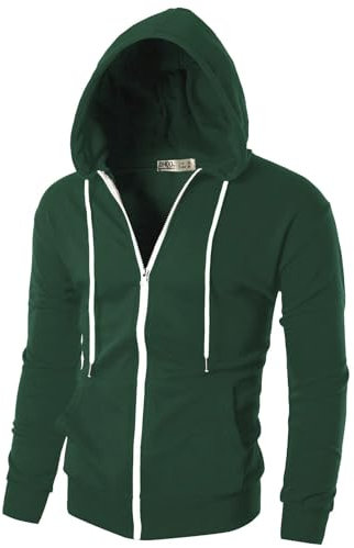 Ohoo Kapuzenpullover für Herren, schmale Passform, mit Reißverschluss, leicht, langärmelig, mit Kängurutasche, Large Hoch