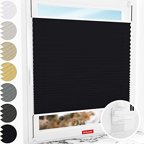 Schuette® Plissee ohne Bohren ● Thermo Kollektion: Dark Night (Schwarz) ● 50x130cm (Breite x Höhe) ● Suprafix Faltrollo Klemmfix 2.0 Rollo ● 60 Sekunden Plisseerollo Montage inkl. Video