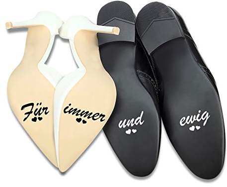 Aufkleber Set für Hochzeitsschuhe Schuhsticker Hochzeit Trauung Schuhe Heiraten Sticker Folie Selbstklebend Sprüche Symbole (Schwarz Weiß, K118 Für immer und ewig)