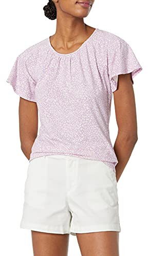 Amazon Essentials Women's Regular-Fit Cape Sleeve Open Crewneck T-Shirt, Lilac Animal, XS
