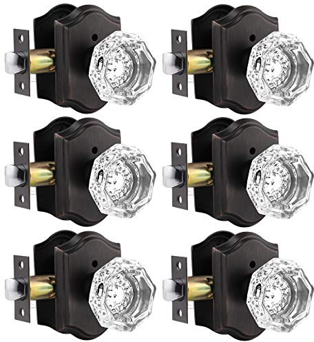 Gobrico Lot de 6 serrures de porte robustes en forme de cristal octogonal, en bronze huilé avec serrure pour intérieur de salle de bain/chambre à coucher