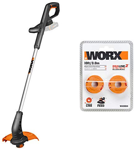 WORX WG157E.9 18V (20V Max) Cordless Grass Trimmer, Strimmers, Line Strimmer Edge Cutter (Tool only – battery & charger sold separately) and WA0004 Replacement Spool and Line for Grass Trimmers Orange