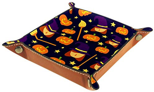 ZORE_FINE5 Folding Rolling Dice Games Tray Leather Square Jewelry Trays & Watch, key, coin, candy Storage Box 14.5 cm/5.7 in Witch and Broom