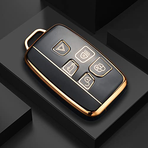 ontto Autoschlüssel Hülle mit Schlüsselanhänger Passt für Land Rover Discovery Defender LR2 LR4 Range Rover Evoque Velar Jaguar XE XF XJ Fernbedienung Cover TPU Schlüsselhülle Schlüsseletui-A Schwarz