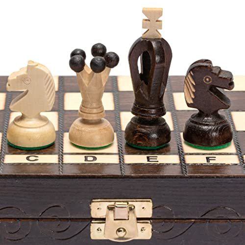 Juego de ajedrez de Madera Husaria European International, King'S Continental - 28,8 centímetros - Tablero Plegable con Piezas de ajedrez de Fieltro