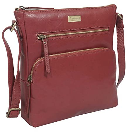 ASSOTS Leather Crossbody Bag for Women – Triple Zip Crossover Purse Travel Bag Fits iPad Pro 11” (Agatha - Chilli Pepper Waxy Vt)