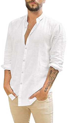 LAOSU Chemise Tigre Homme Lin Blanche Col Mao Mariage Mousquetaire 2022 Tendance Classique Sport M