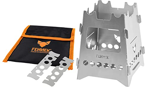 FENNEK Set Hobo - Réchaud d'extérieur enfichable en acier inoxydable résistant à la chaleur - Avec de nombreux accessoires - Fabriqué en Allemagne
