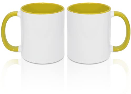 MR.R Lot de 2 tasses à café vierges de 325 ml avec intérieur et poignée de couleur jaune
