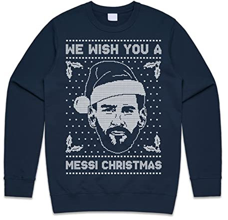 Sanfran Clothing We Wish You A Messi Christmas Sweatshirt Xmas Funny Argentina Football World Cup Jumper Sweater Extra Large/Navy Blue