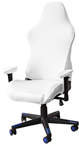 SHUOJIA Housses de Chaise de Gaming,Housses de Chaise Dde Jeu Extensible 4 Pièces,Housse de Chaise de Bureau avec Accoudoirs/Dossier de Chaise,pour Chaise de Bureau Inclinable (White)