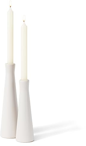 E-ROOM TREND Kerzenhalter aus Keramik | Kerzenständer Säule S&L 2 Stück dekorative Kerzenständer | für Heimdekoration Esszimmer Wohnzimmer Hochzeitsfeier Aromatherapie Votiv (CH7080W) | Matt Weiß