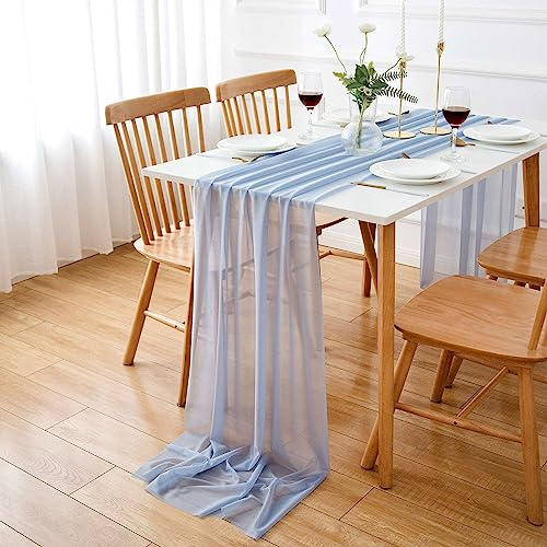 AOKSUNOVA Chiffon Tischläufer Hochzeit Tischläufer Musselin Blau 70x300 cm Waschbar