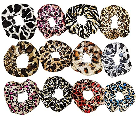 LUMoony Haargummi Scrunchie Leopard Haargummis Samt 12Pcs Elastisches Haarband Pferdeschwanz Halter Bunte Pferdeschwanz-Haarschmuck Stoff Haargummi Scrunchie für Frauen Und Mädchen Haarschmuck