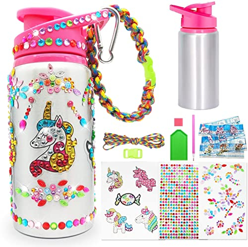Gourde Enfant, DIY Bouteille Gourde Fille avec Autocollants, Licorne Fille Jouet Cadeau Fille 4 5 6 7 8 9 10 11 ans, Gourde Licorne Fille Cadeaux Licornes pour Filles Pour Anniversaire et Noël