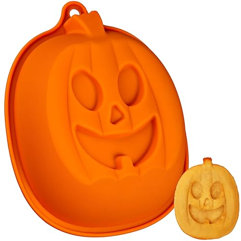 Kamehame Moule à gâteau en silicone en forme de citrouille d'Halloween - 22,4 cm - Pour pudding, gâteau, chocolat