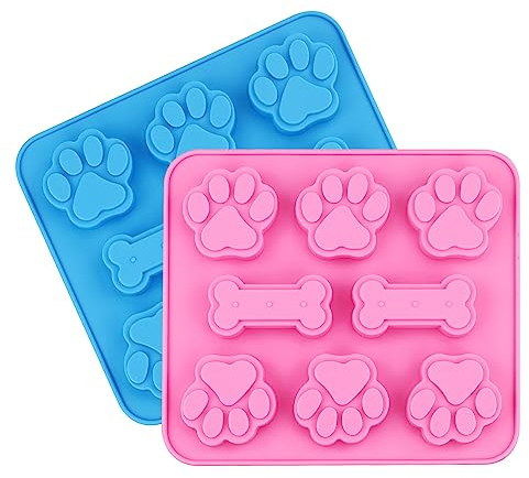 2Pcs Puppy Dog Paw Silicone Mould Paw Print Chocolate Moulds Dog Treats Moulds Dog Freezer Ice Mould Lolly Mould Non Stick Silicone Mould for Wax Melts Baking Pudding Jelly Candy Gummy Cookie