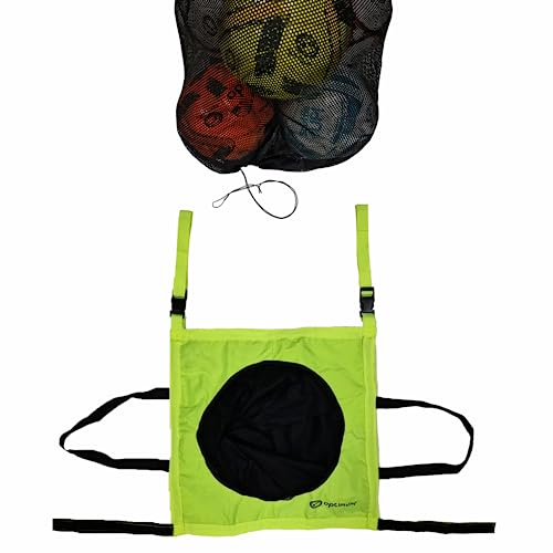 Optimum Football Soccer Target, Mesh Bag Carry Bag, Ball Carrier, 2in1 Design for Top Bin Corner Target Shooting Practce and Ball Storage, Holds Ten Balls, Multi Sport