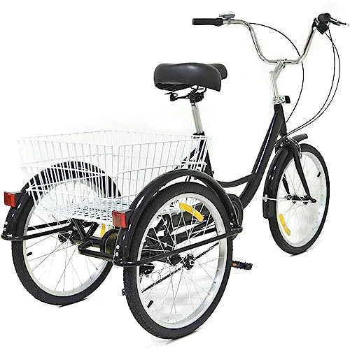 RainWeel 20 Zoll Dreirad für Erwachsene, 3 Rad Fahrrad Cargo Dreirad Mit Korb, Einzel Geschwindigkeit,155-180cm (Weiß)
