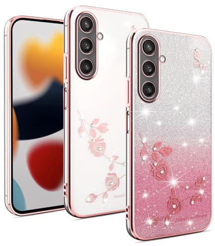 XINYEXIN Transparent Glitzer Hülle für Samsung Galaxy S23 FE 5G, Bling Glitter Handyhülle Ultradünn Stoßfest, Niedliche Glitzernde Schutzhülle für Frauen Mädchen - Roségold