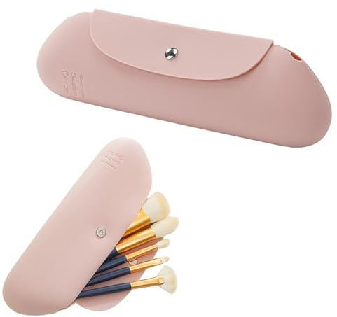 LLMtn Porta Pennelli in Silicone con Chiusura Magnetica, Porta Pennelli da Trucco, Borsa Cosmetica, Porta Pennelli Cosmetici da Viaggio (Rosa)