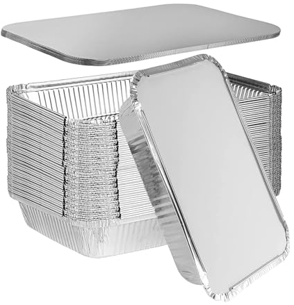 Xinfuquan 20 Piezas Bandejas de Papel Aluminio con Tapa,Bandejas de aluminio,Bandeja de horno de papel de aluminio para Barbacoa para Cocinar,Almacenar y Congelar,2200ml/Moldes desechables