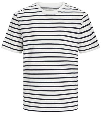 JACK & JONES Jjeorganic Basic tee SS O-Neck Noos Camiseta, Cloud Dancer/Stripes:Navy Blazer, L Hombre