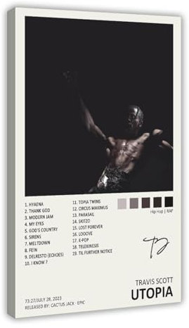 MEZUMI Travis Scott UTOPIA Album Cover Leinwand Poster Schlafzimmer Dekor Sport Landschaft Büro Zimmer Dekor Geschenk Rahmenstil 60 x 90 cm