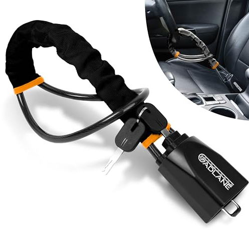 GADLANE Verrou de ceinture de sécurité pour volant - Double verrouillage de voiture - Dispositif antivol - Dispositif de sécurité pour voiture, caravane avec 2 clés (noir)