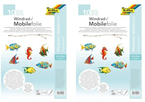 folia 440230 - Mobilefolie, Windradfolie, PVC, transparent, 0,4 mm, 23 x 33 cm, 10 Bogen - zum Basteln von Mobiles oder Windrädern (Packung mit 2)