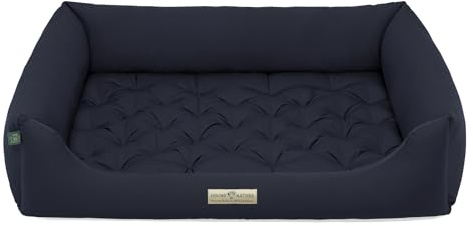 HOUND & NATURE | Orthopädisches Hundebett Zermatt, Hundekorb für Größere Hunde mit hohem Rand, Kuscheliges Hundesofa mit Hundekissen waschbar (L - 105x75 cm, Dunkelblau)