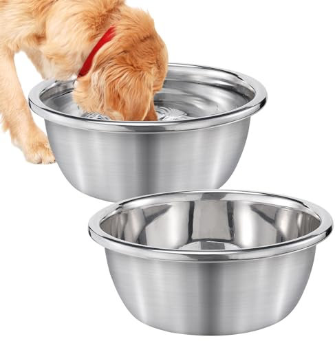 MEWTOGO 2Pcs 1.3 Gallons Large Dog Bowls - Food Grade Stainless Steel Metal Water Bowls, Large Capacity & Easy to Clean Food Bowls for Large, X-Large Dogs Indoor Outdoor, silvery