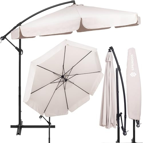 SPRINGOS Ampelschirm 350 cm mit Kurbel, wetterfest, Stahlgestell, inkl. Schutzhülle, dunkelgraphit