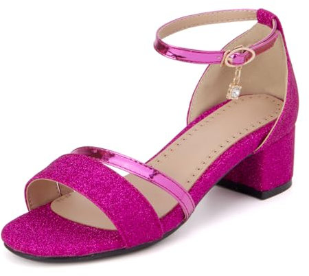 Onewus Sandalias de tacón cuadrado con hebilla y puntera abierta, fucsia, 45 EU